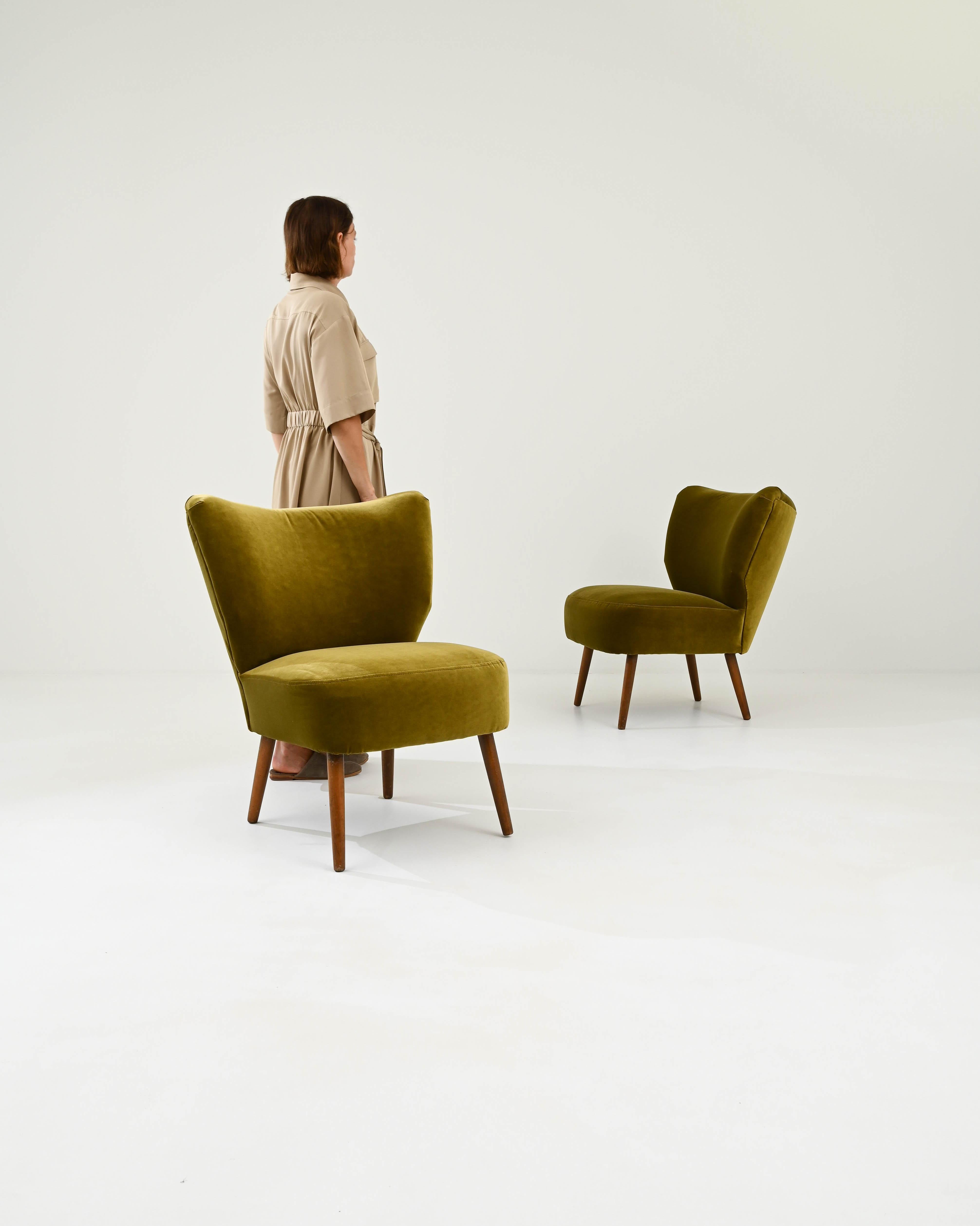 Scandinavian Modern Vintage Danish Velvet Chairs, A Pair