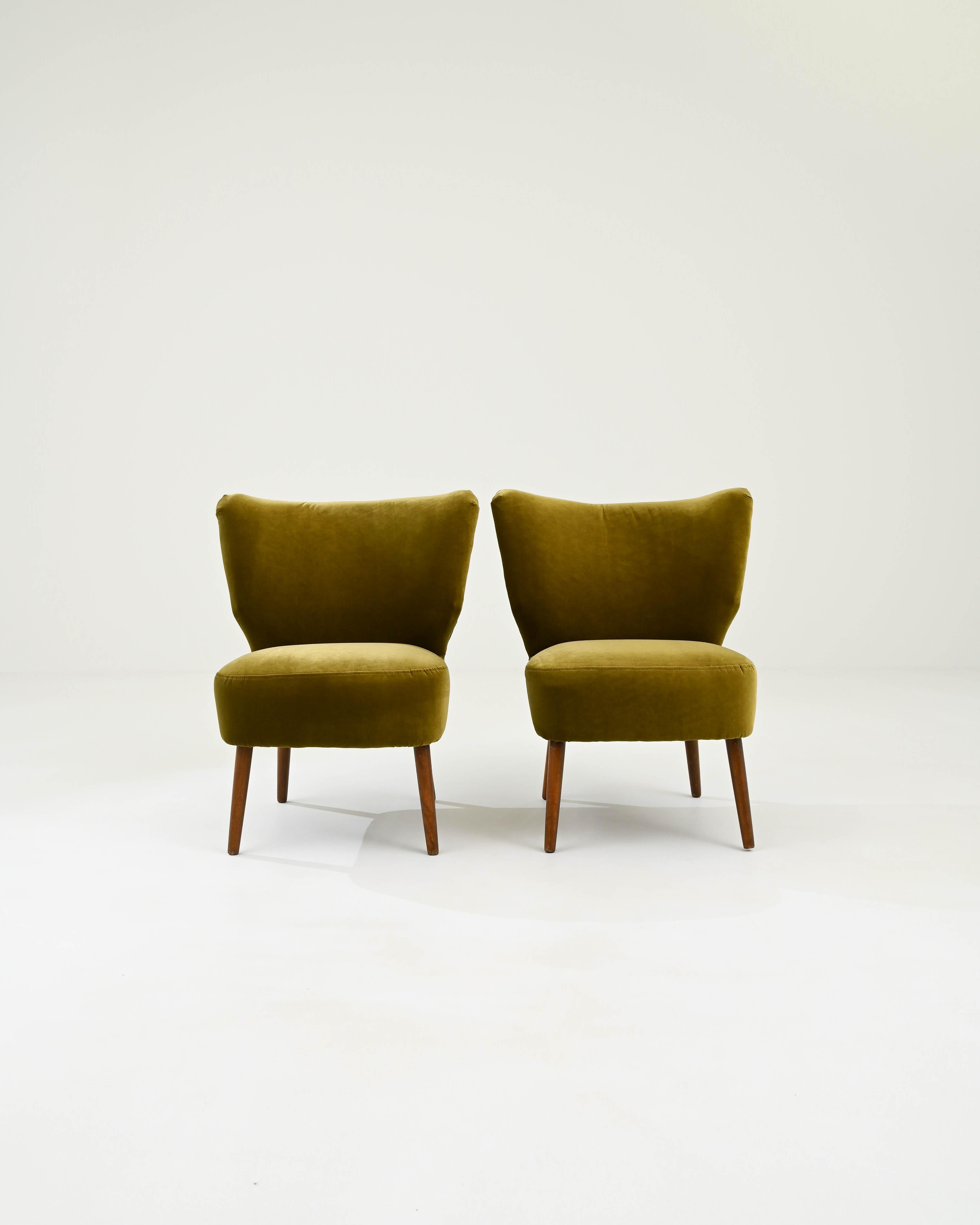 20th Century Vintage Danish Velvet Chairs, A Pair