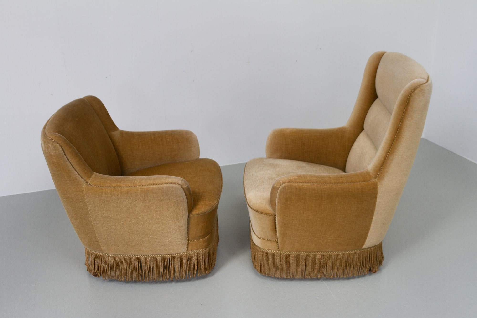 Vintage Danish Velvet Lounge Chairs, 1940s, Set of 2 For Sale 15