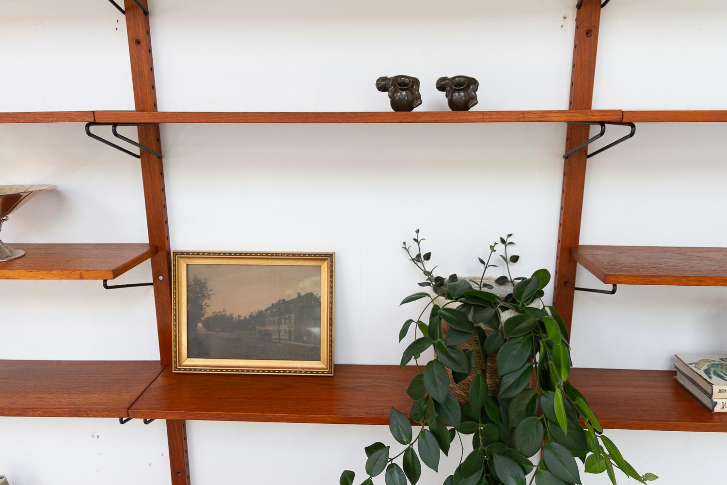 Milieu du XXe siècle Vintage Danish Wall Mounted Teak Shelving System, 1960s. en vente