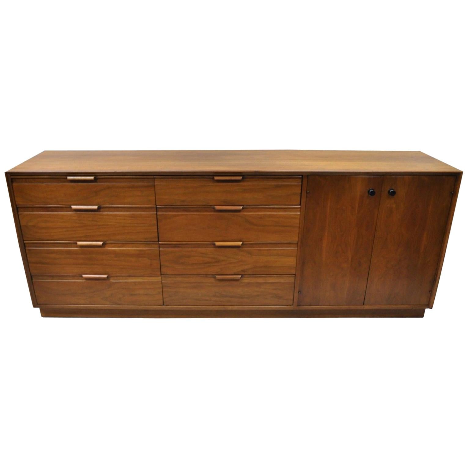 Vintage Danish Walnut 12 Drawer Dresser Credenza Cabinet American Martinsville