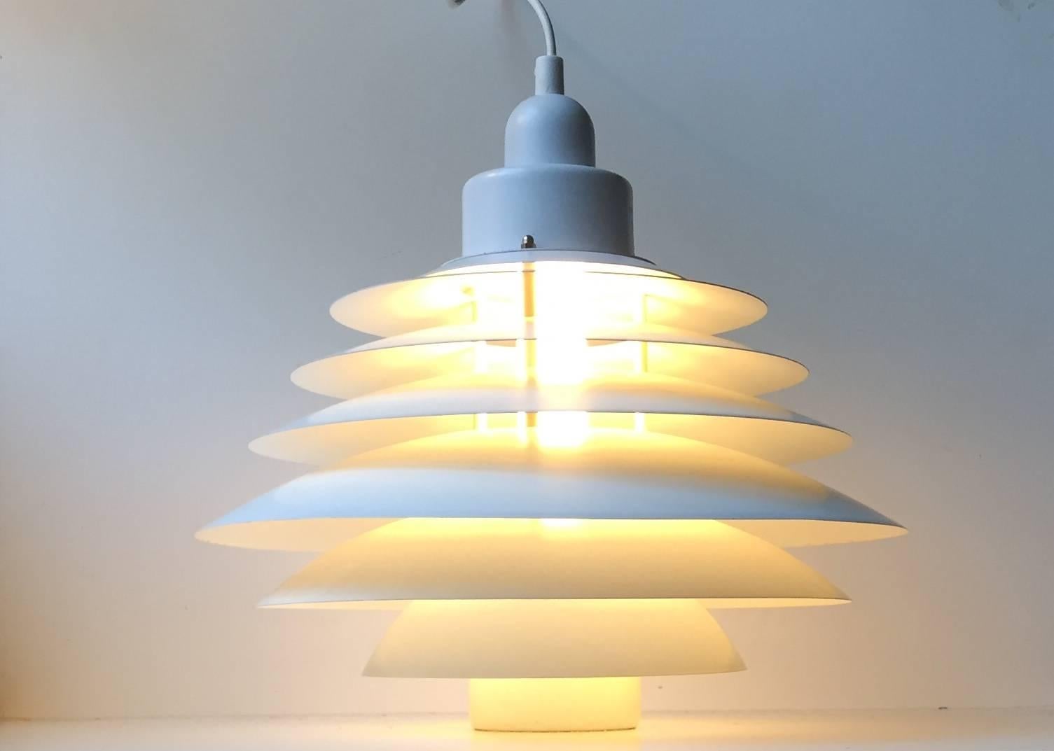 Mid-Century Modern Vintage Danish White Tiered Ceiling Lamp from Design-Light, 1970s