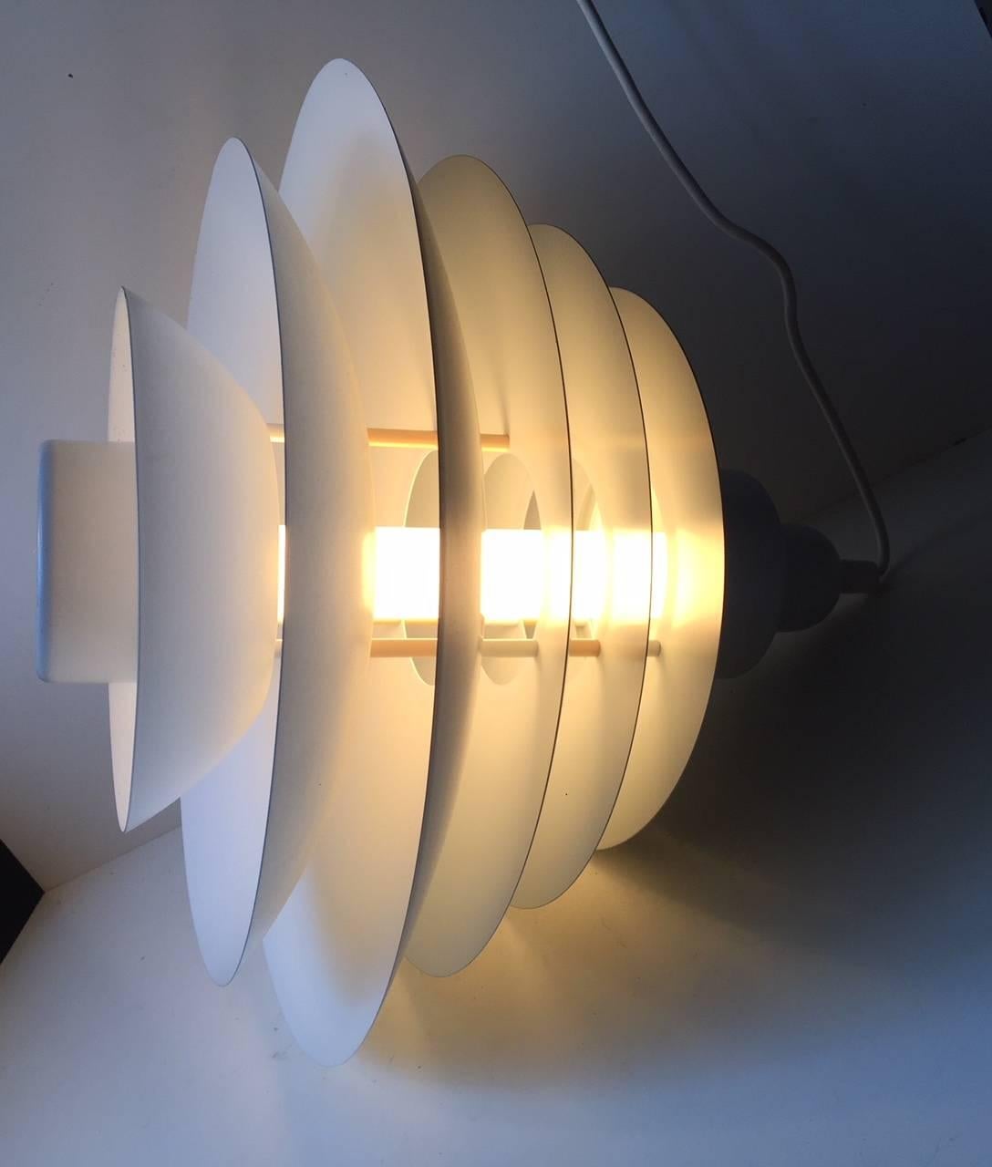 Powder-Coated Vintage Danish White Tiered Ceiling Lamp from Design-Light, 1970s