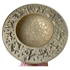 Used Danish Zodiac Bronze Bowl with Moon Texturing, 1940s