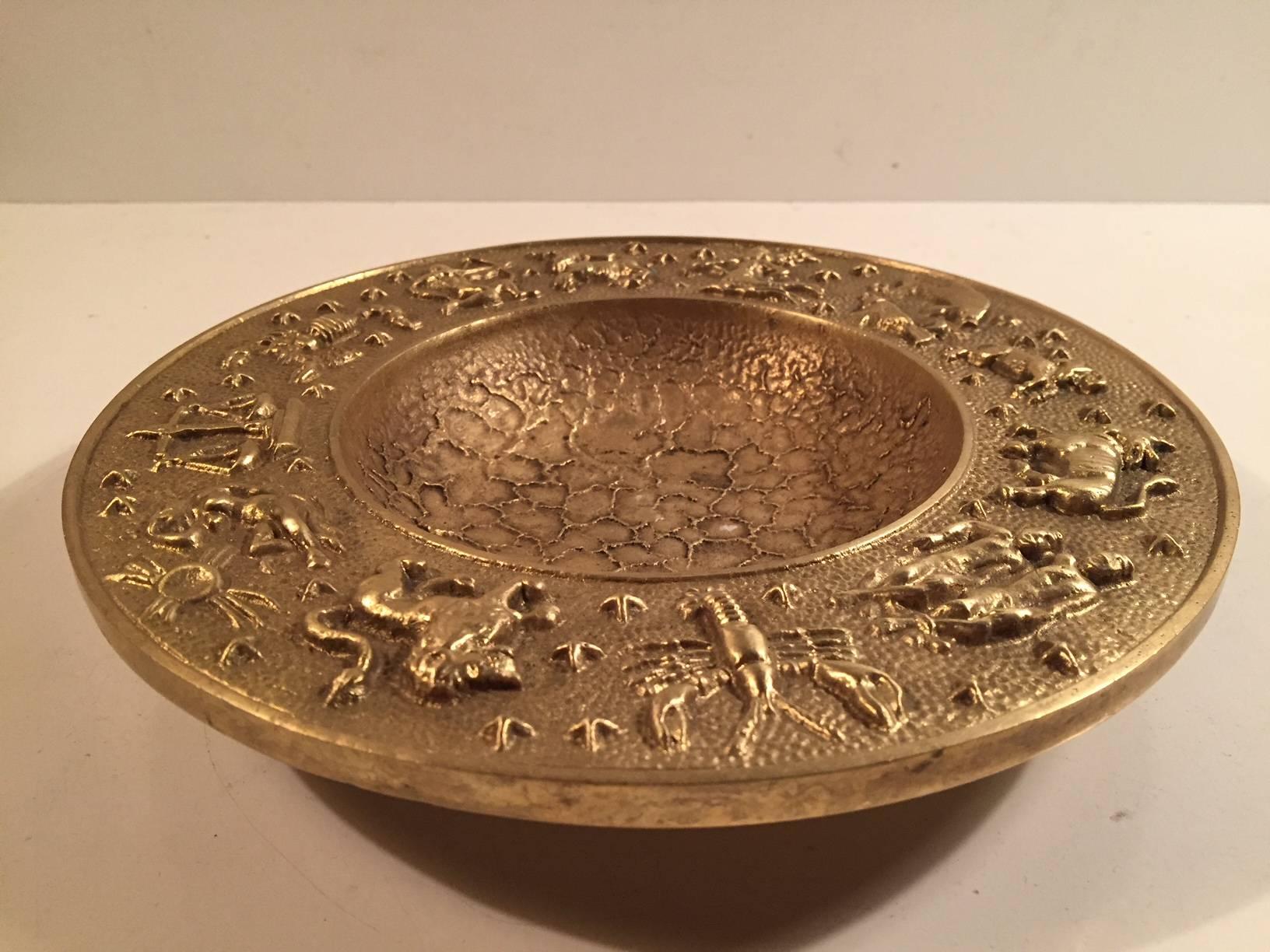 Art Deco Vintage Danish Zodiac Bronze Bowl with Moon Texturing from Nordisk Malm, 1940s