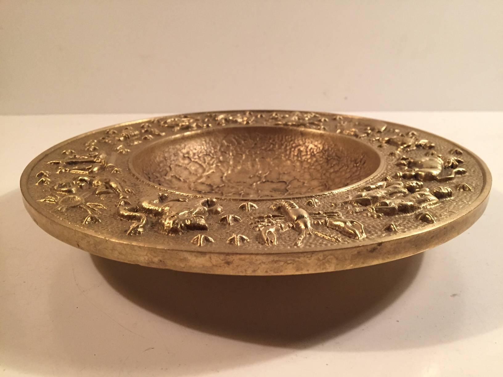 Vintage Danish Zodiac Bronze Bowl with Moon Texturing from Nordisk Malm, 1940s In Excellent Condition In Esbjerg, DK