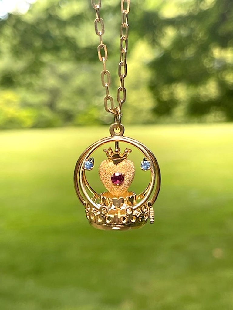 Vintage Dankner 14k Gold Ruby and Blue TopazSpinning Mechanical Large Rare  Charm