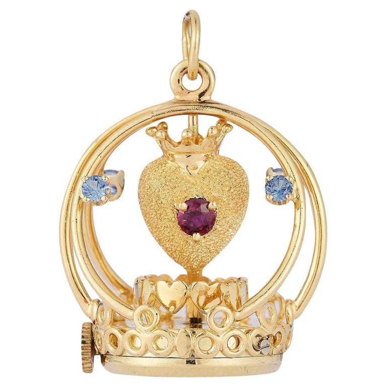 Vintage Dankner 14k Gold Ruby and Blue TopazSpinning Mechanical Large Rare  Charm