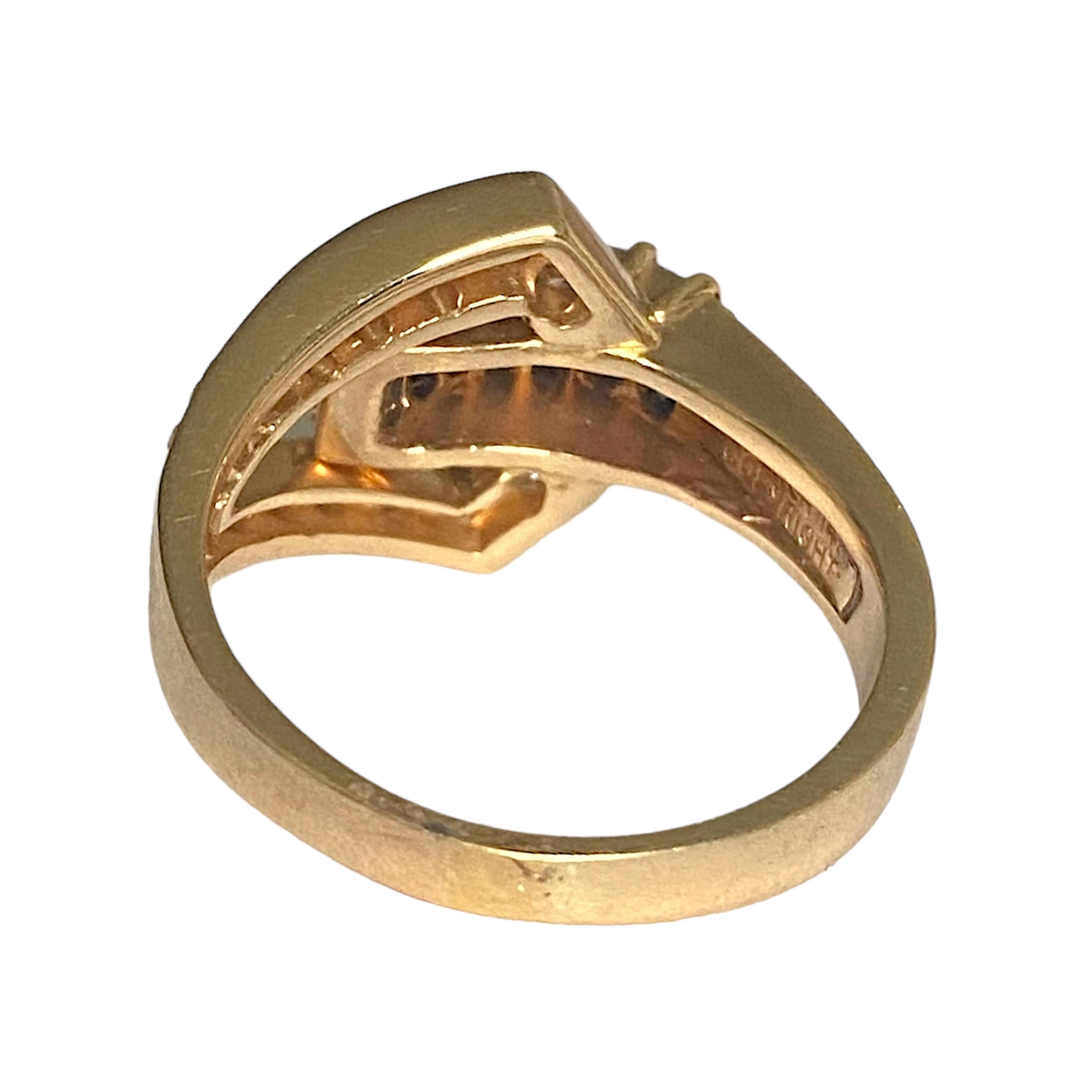 Baguette Cut Vintage DANKNER 14K Sapphire & Diamond Buckle Ring For Sale