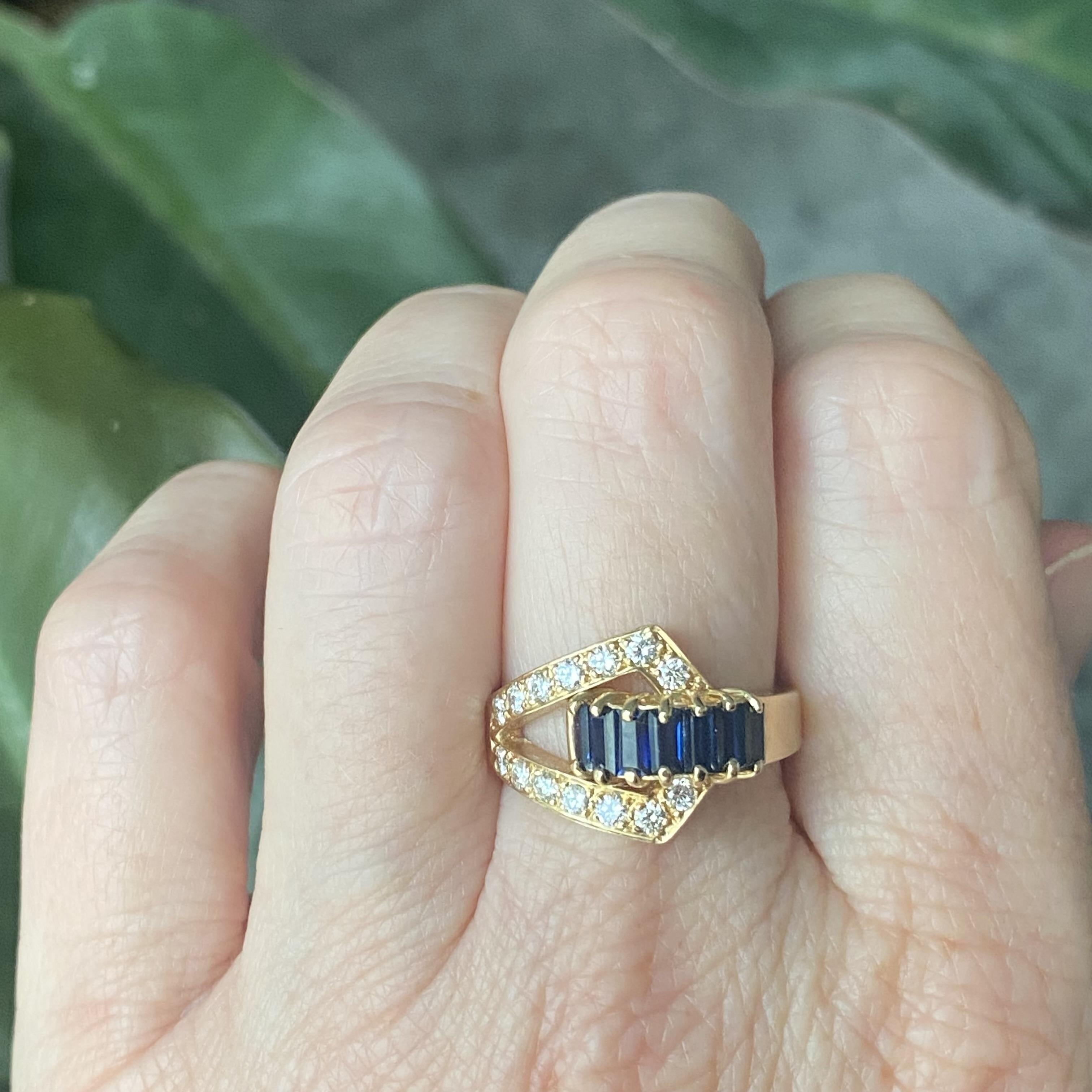 Vintage DANKNER 14K Sapphire & Diamond Buckle Ring For Sale 1