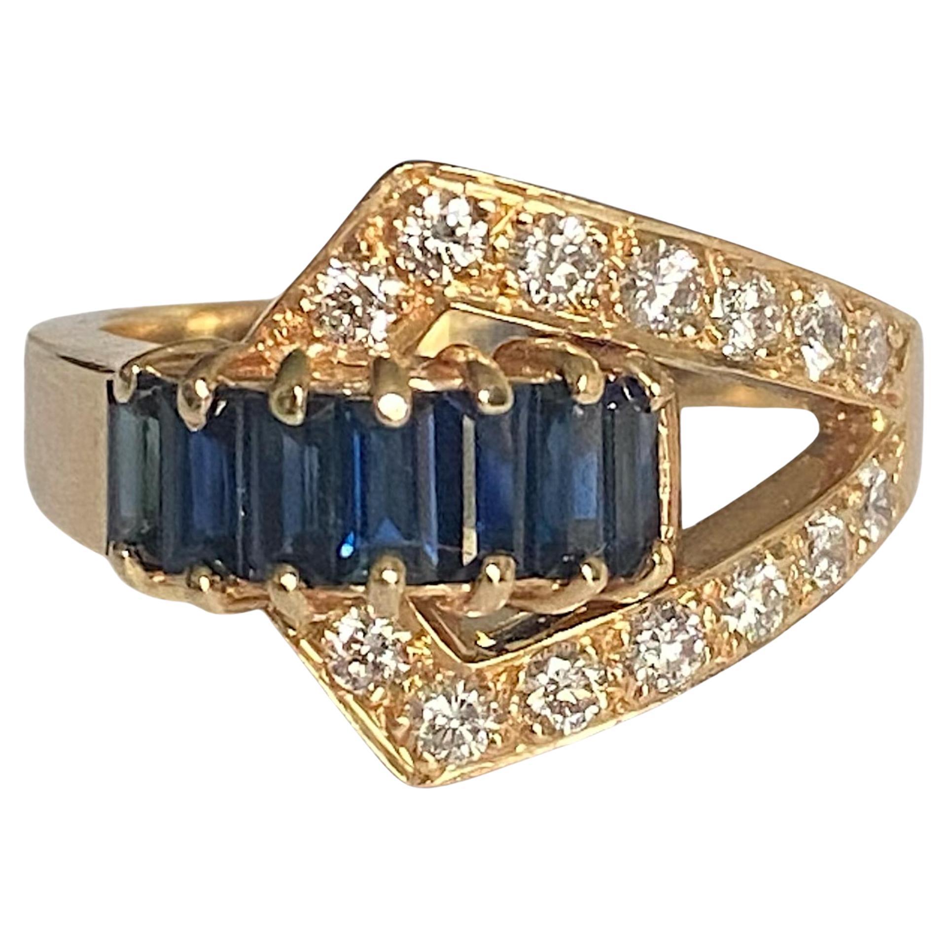 Anillo hebilla vintage DANKNER 14K zafiro y diamantes