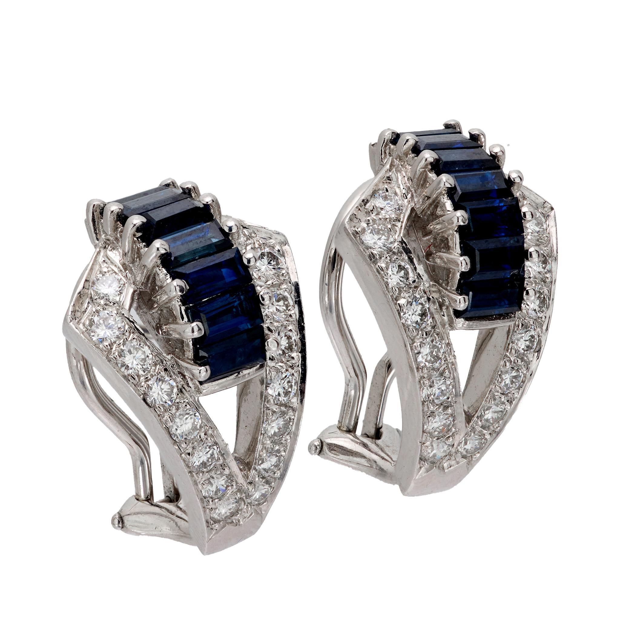 Modern Vintage Dankner 1.70 carat sapphire diamond 18k white gold earrings