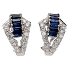 Vintage Dankner 1.70 carat sapphire diamond 18k white gold earrings