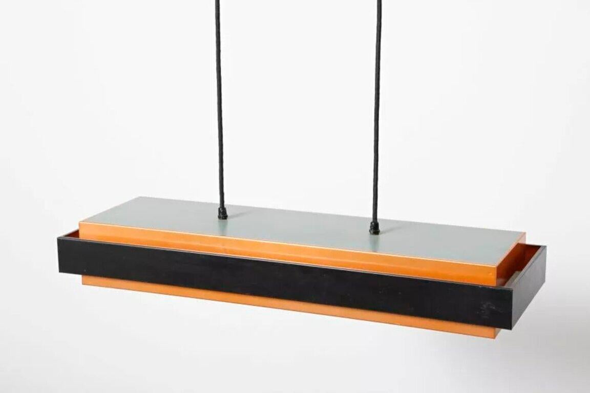 Vintage Dano Rectangular Pendant Lamp by Jo Hammerborg, Denmark ca. 1960 In Good Condition In Geneva, CH
