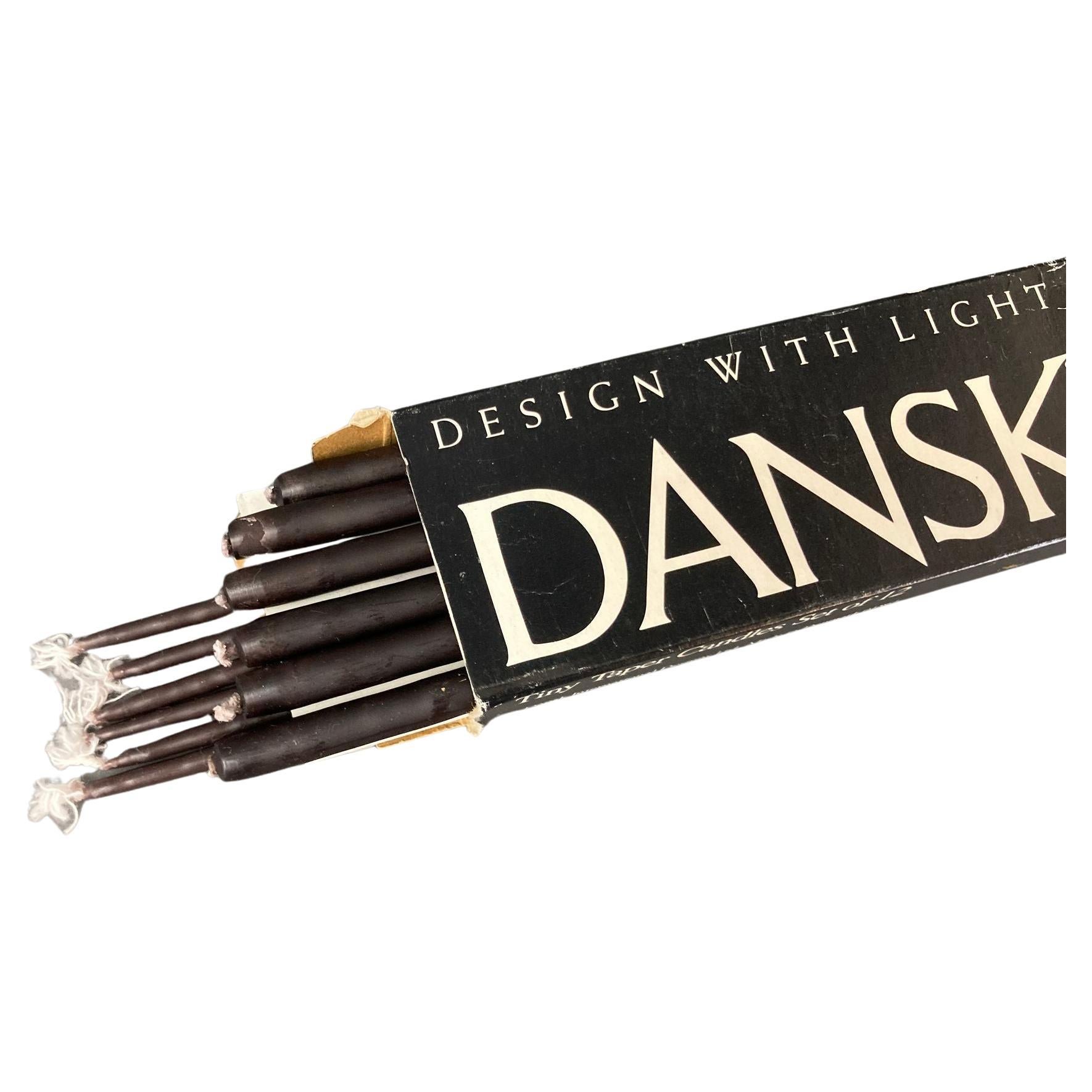 Vintage DANSK 16" Black Tiny Taper Candles Set of 12 in Box For Sale