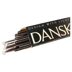 Vintage DANSK 16" Schwarze Zinnfarbene spitz zulaufende Kerzen, 12er-Set in Box, Vintage
