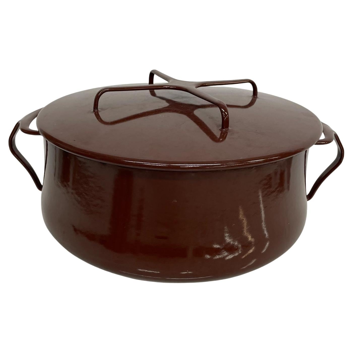 Vintage Dansk Brown Enamelware Casserole Covered Pot Trivet Top IHQ France 1956
