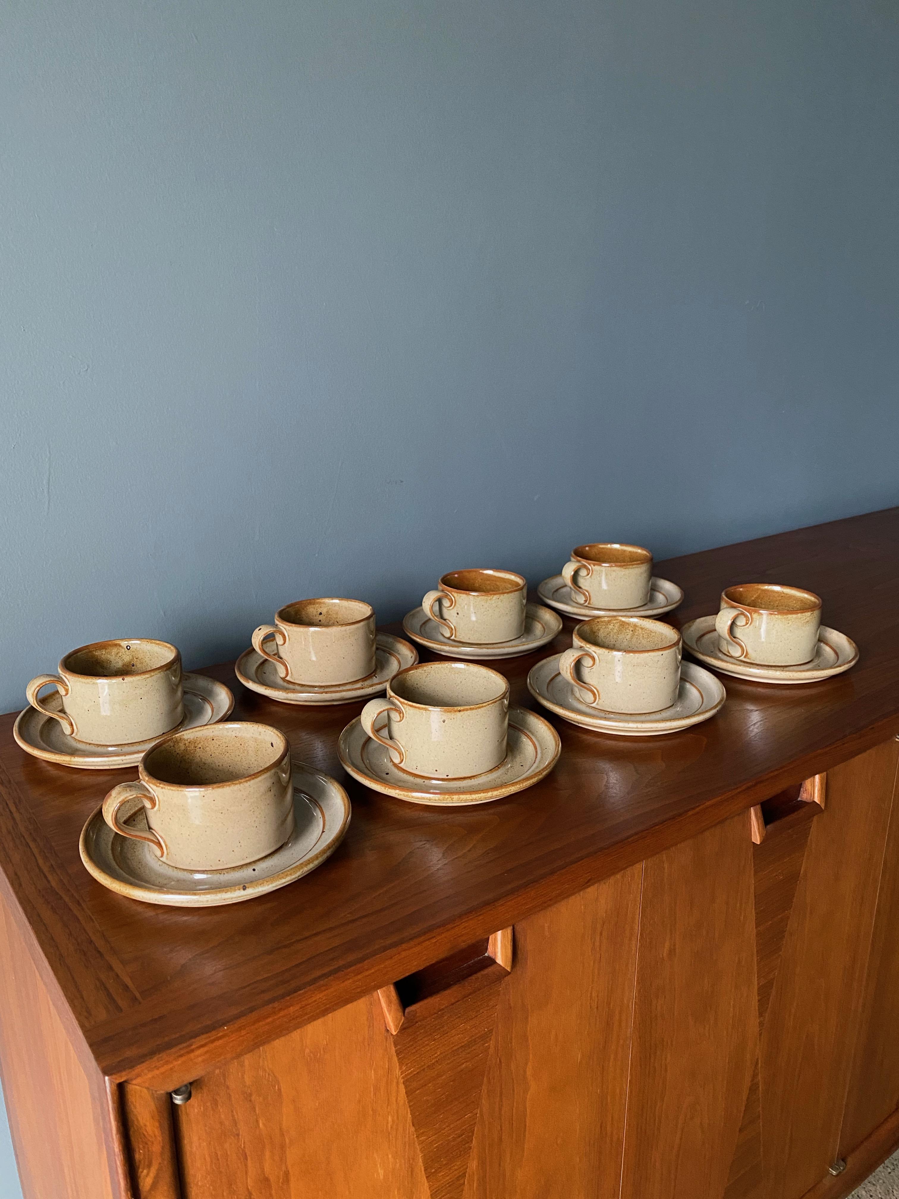 Glazed Vintage Dansk Ceramic Coffee Cup and Saucer Set of 8