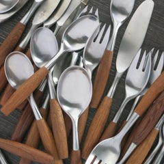 Vintage Dansk Fjord Flatware Service for 8-Teak Wood Handle 56-Piece Set