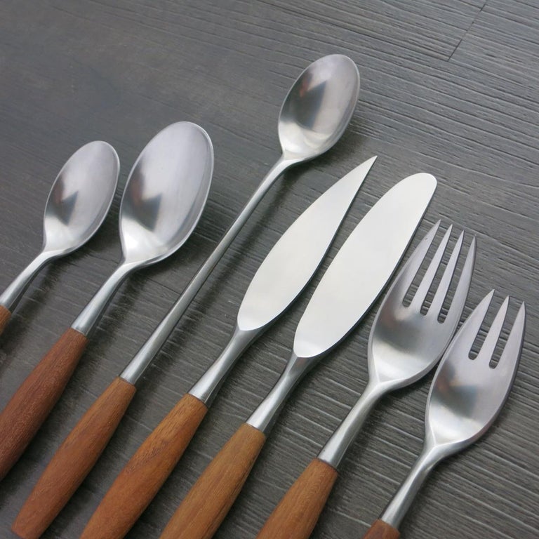 Vintage Dansk Fjord Flatware Service for 8Teak Wood Handle 56Piece