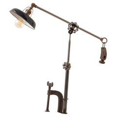 Vintage Dark Blue Enamel and Steel Clamp Table Lamp