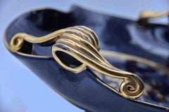 Vintage Dark Blue Gilded Tray, Italy, 1930s