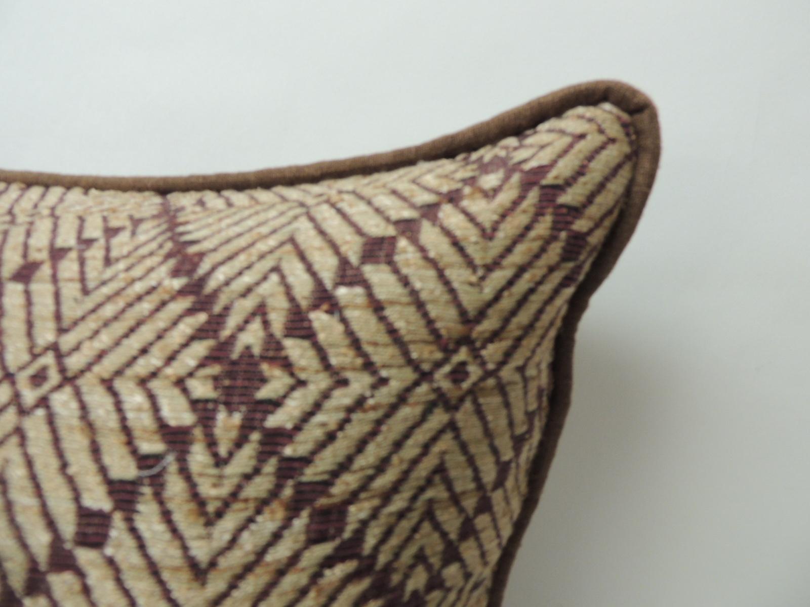 Tribal Vintage Dark Brown African Woven Artisanal Textile Embroidery Decorative Pillow For Sale