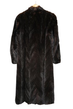 Vintage Dark Brown Full Length Chevron Mink Fur Coat Womens Jacket