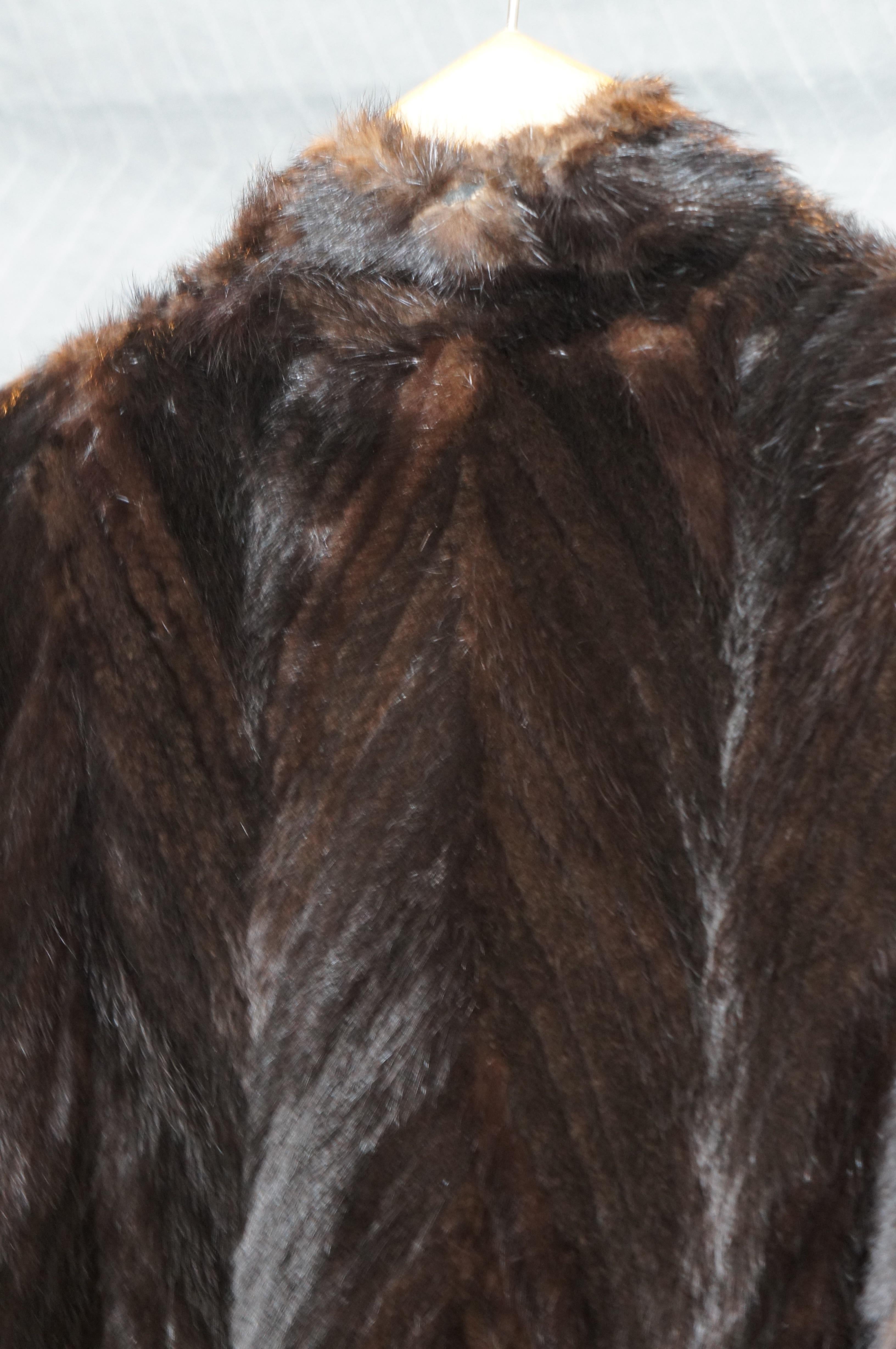 20th Century Vintage Dark Brown Full Length Chevron Mink Fur Coat Womens Jacket For Sale
