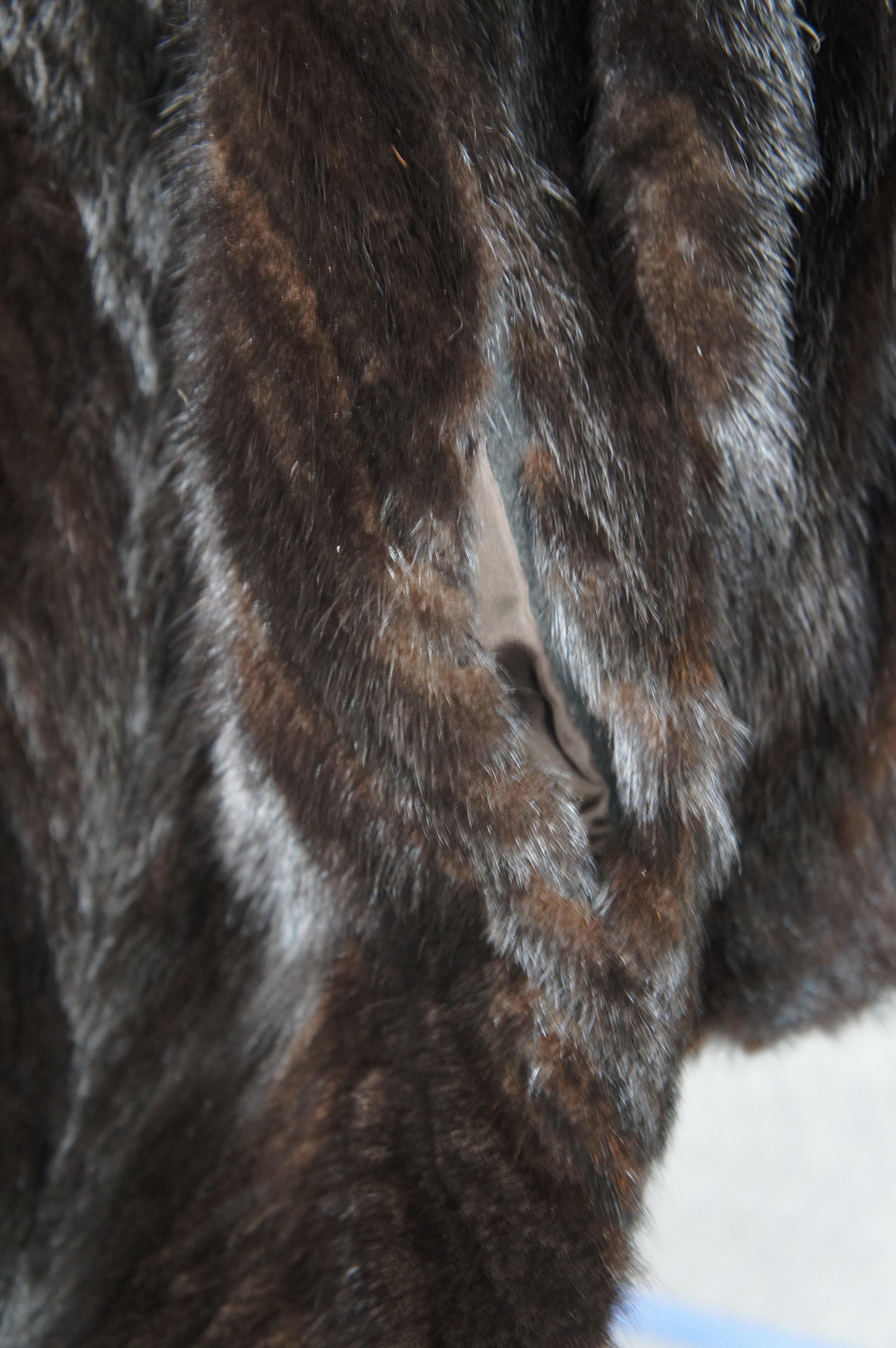 Vintage Dark Brown Full Length Chevron Mink Fur Coat Womens Jacket For Sale 1