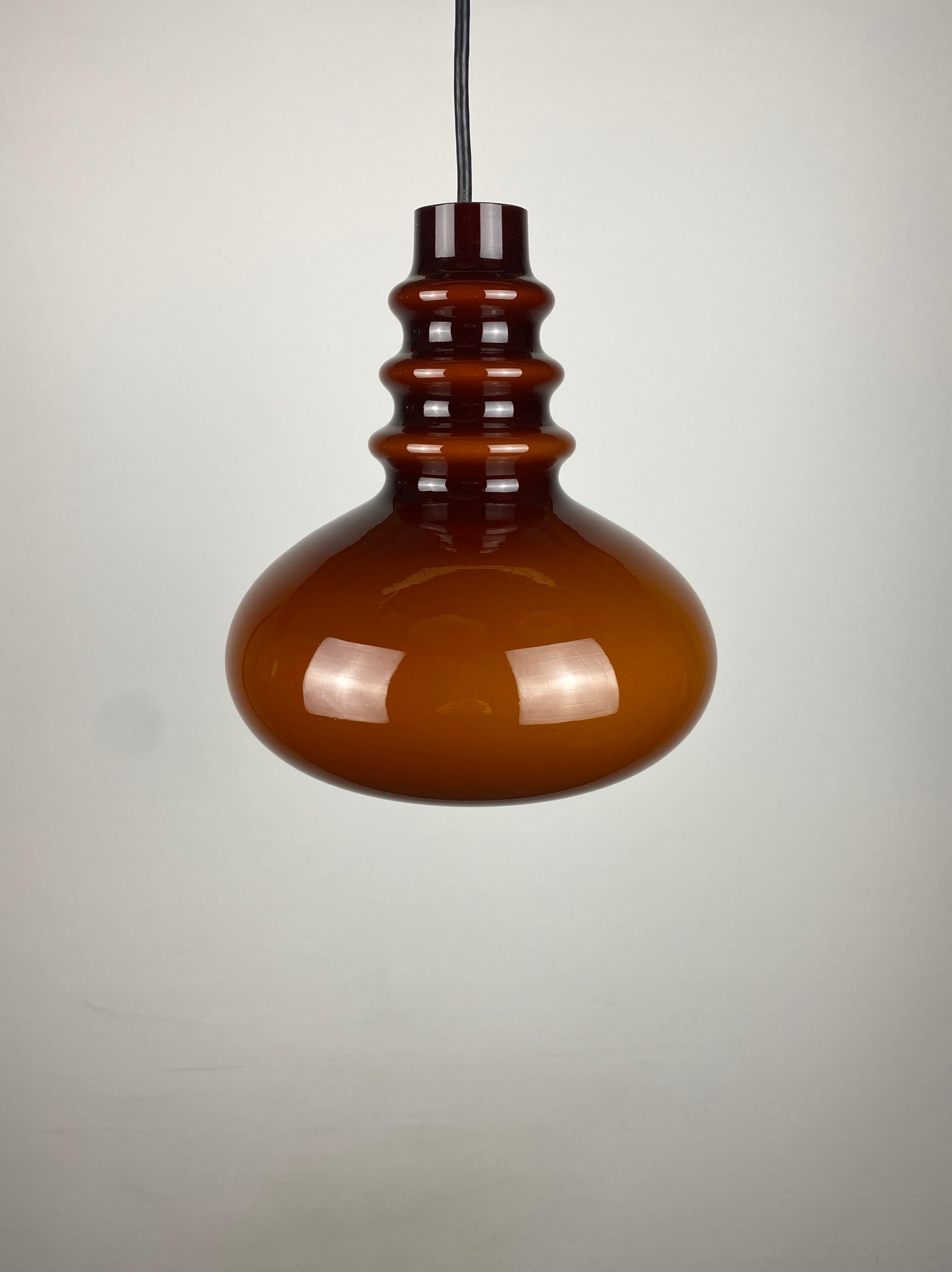 Vintage Dark Brown Glass Pendant Light by Peill and Putzler 1960 6