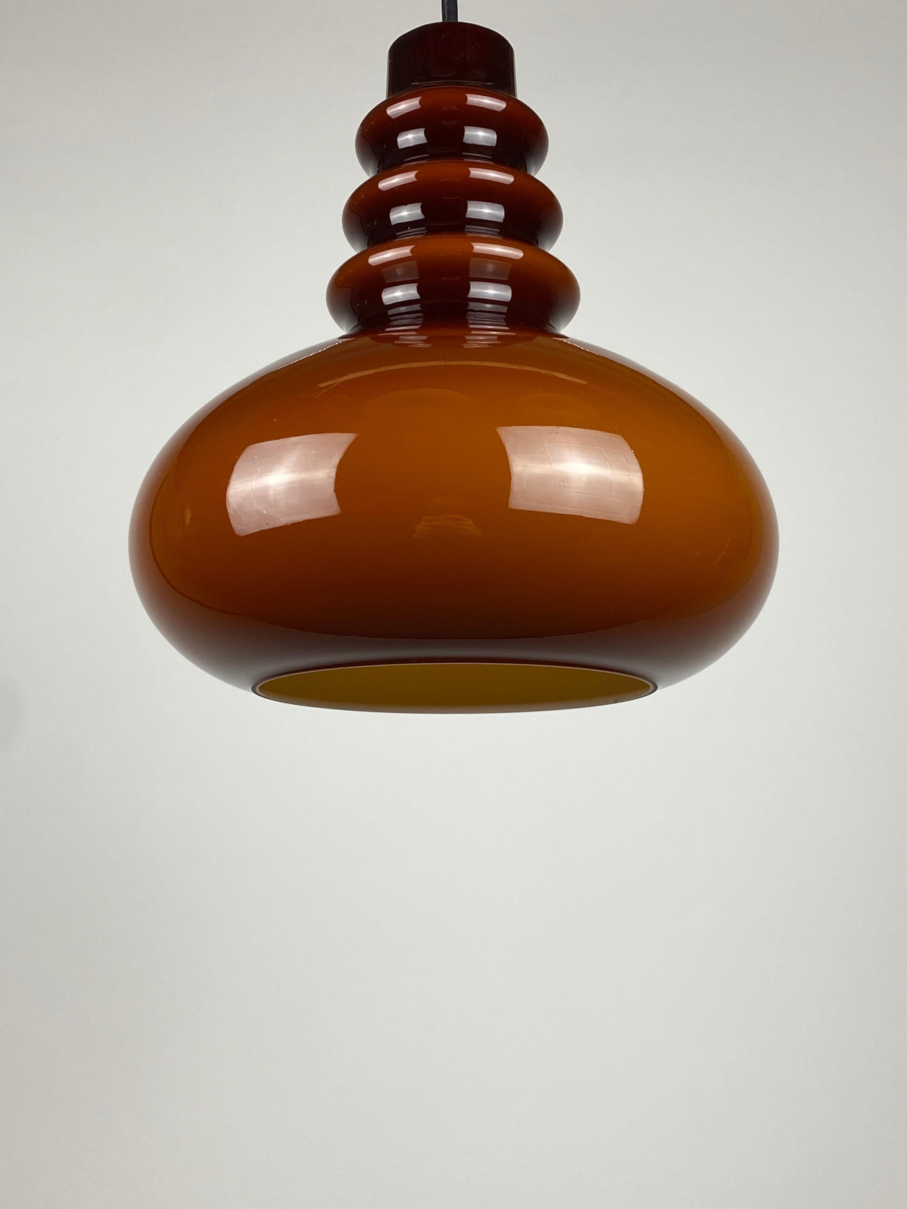 Vintage Dark Brown Glass Pendant Light by Peill and Putzler 1960 2