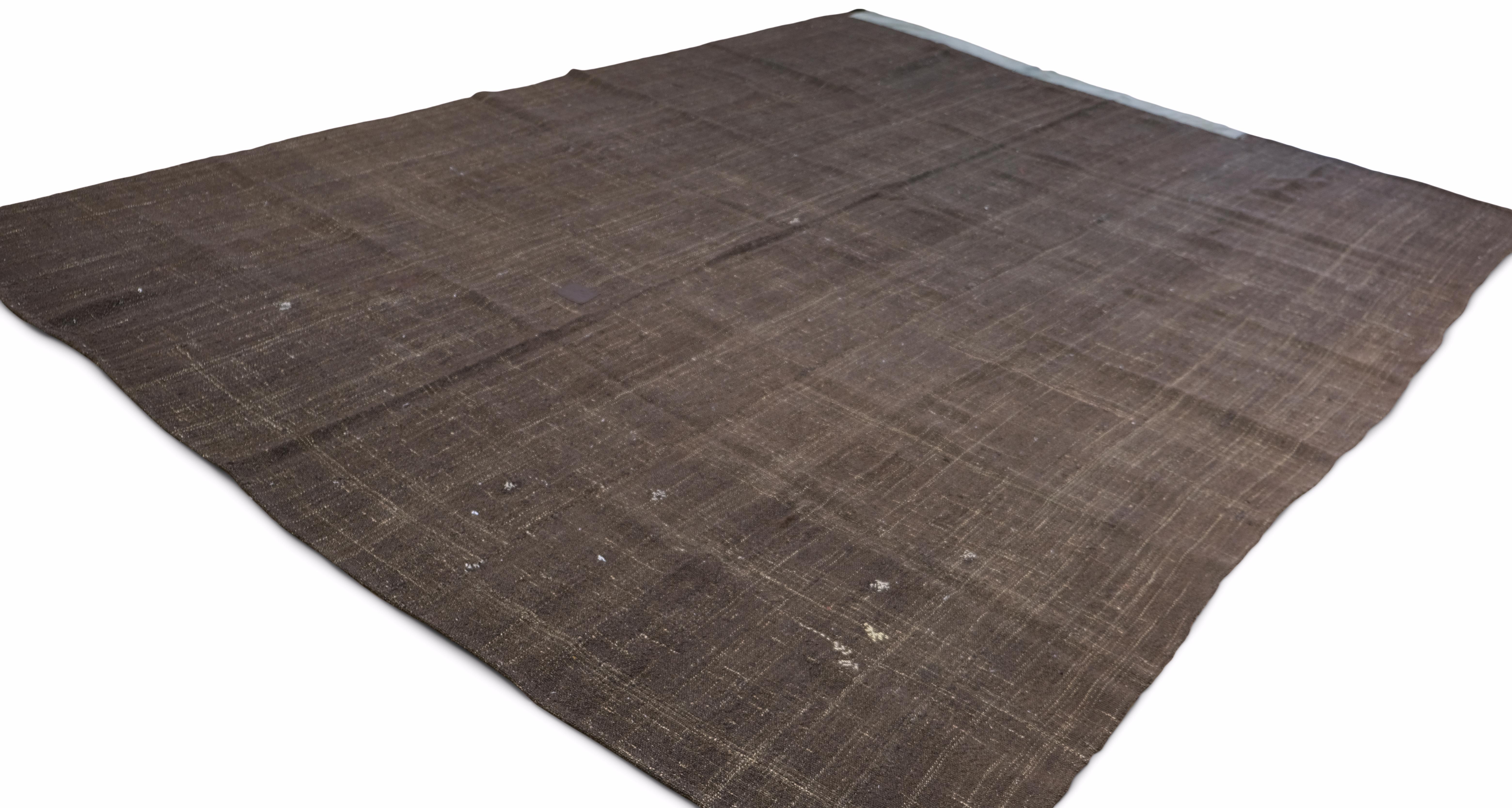 Turkish Vintage Dark Brown Hand-Woven Goat Hair Kilim 10'x12'5'' For Sale