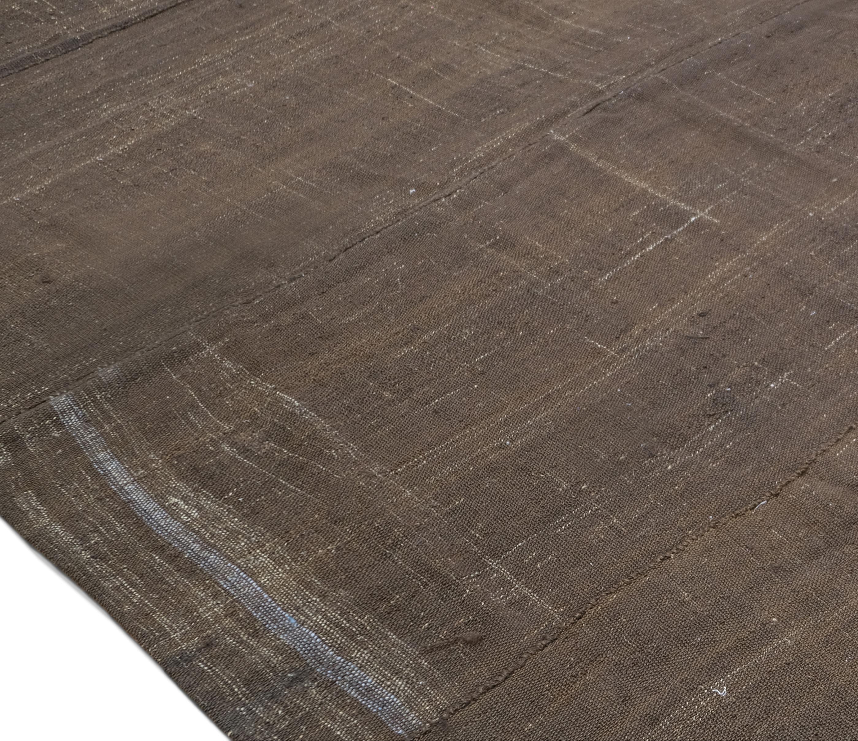 Turkish Vintage Dark Brown Hand-Woven Goat Hair Kilim 11'4''x13'10'' For Sale