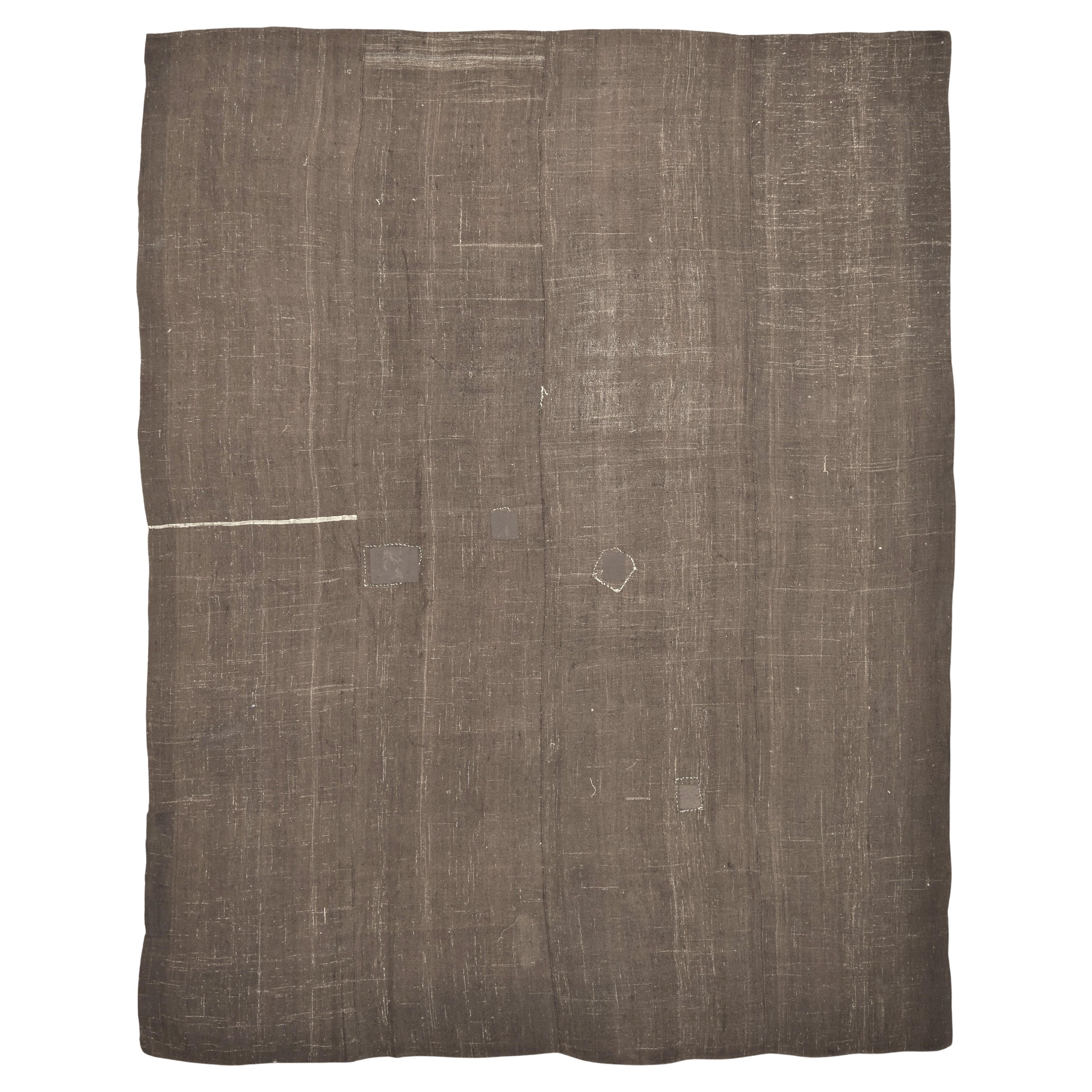 Vintage Dark Brown Hand-Woven Goat Hair Kilim 11'4''x13'10''