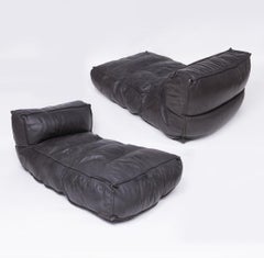 Vintage Dark Brown Leather Canapés, Daybed, Lounge Chairs