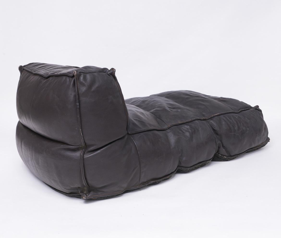French Vintage Dark Brown Leather Canapés, Daybed, Lounge Chairs For Sale