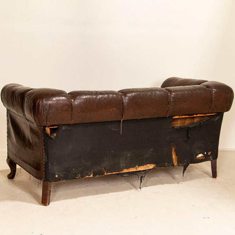 Vintage Dark Brown Leather Sofa Loveseat at 1stDibs