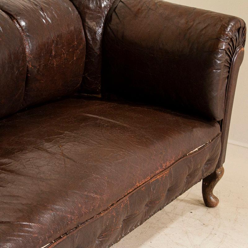English Vintage Dark Brown Leather Sofa Loveseat