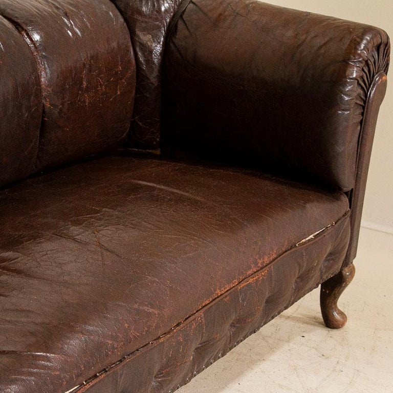 Vintage Dark Brown Leather Sofa Loveseat at 1stDibs