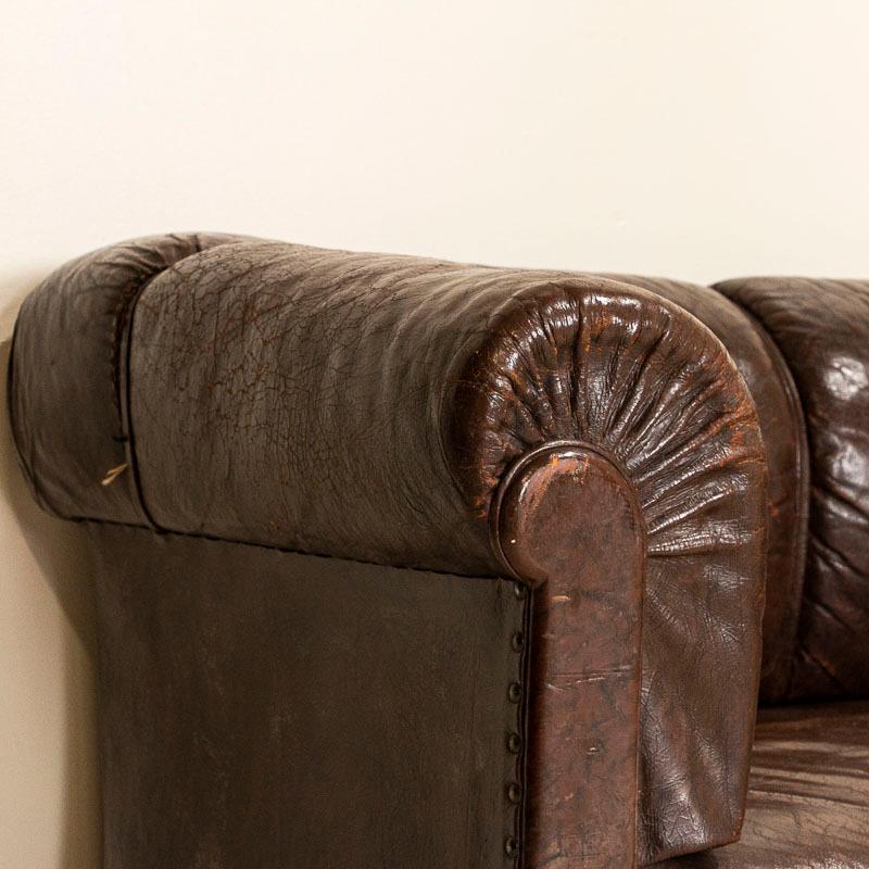 Vintage Dark Brown Leather Sofa Loveseat In Good Condition In Round Top, TX