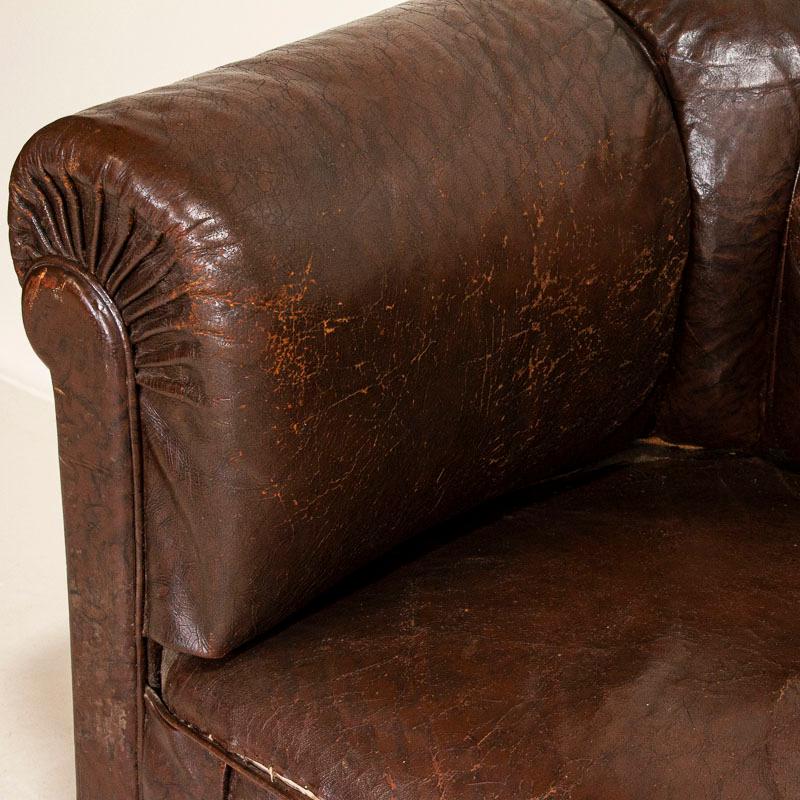 20th Century Vintage Dark Brown Leather Sofa Loveseat