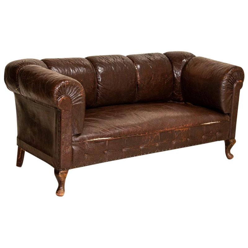Vintage Dark Brown Leather Sofa Loveseat