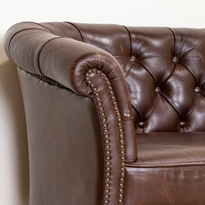 English Vintage Dark Brown Leather Sofa Loveseat from England
