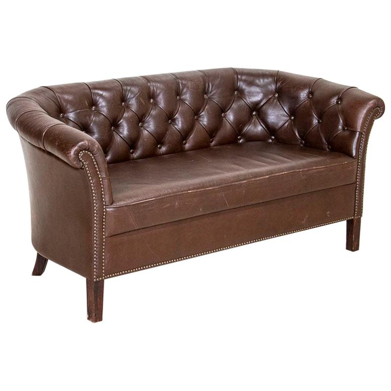 Vintage Dark Brown Leather Sofa Loveseat from England