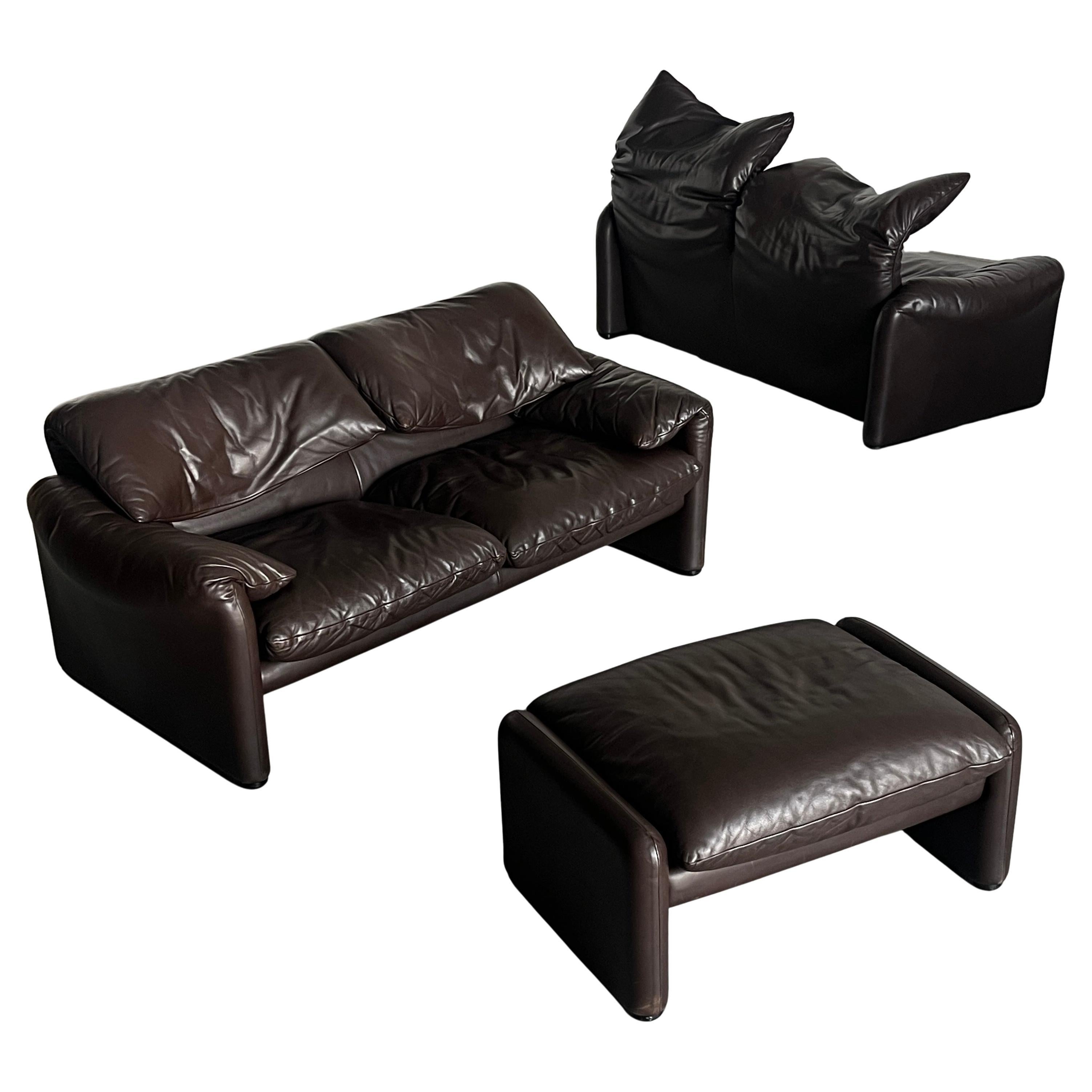 Vintage Dunkelbraun 'Maralunga' Ensemble Set von Vico Magistretti für Cassina, 70er Jahre im Angebot