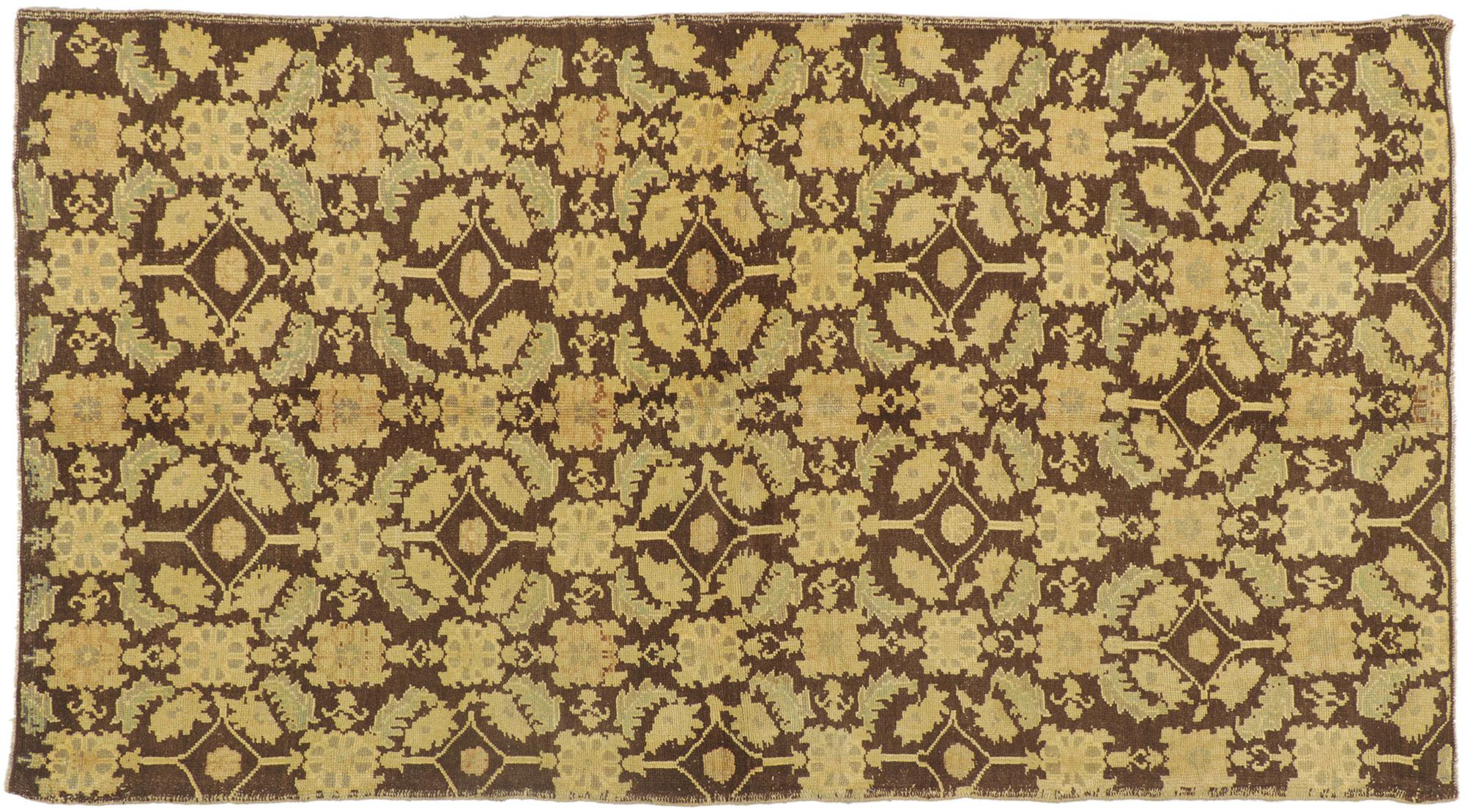 Tapis turc Oushak vintage brun foncé en vente 3