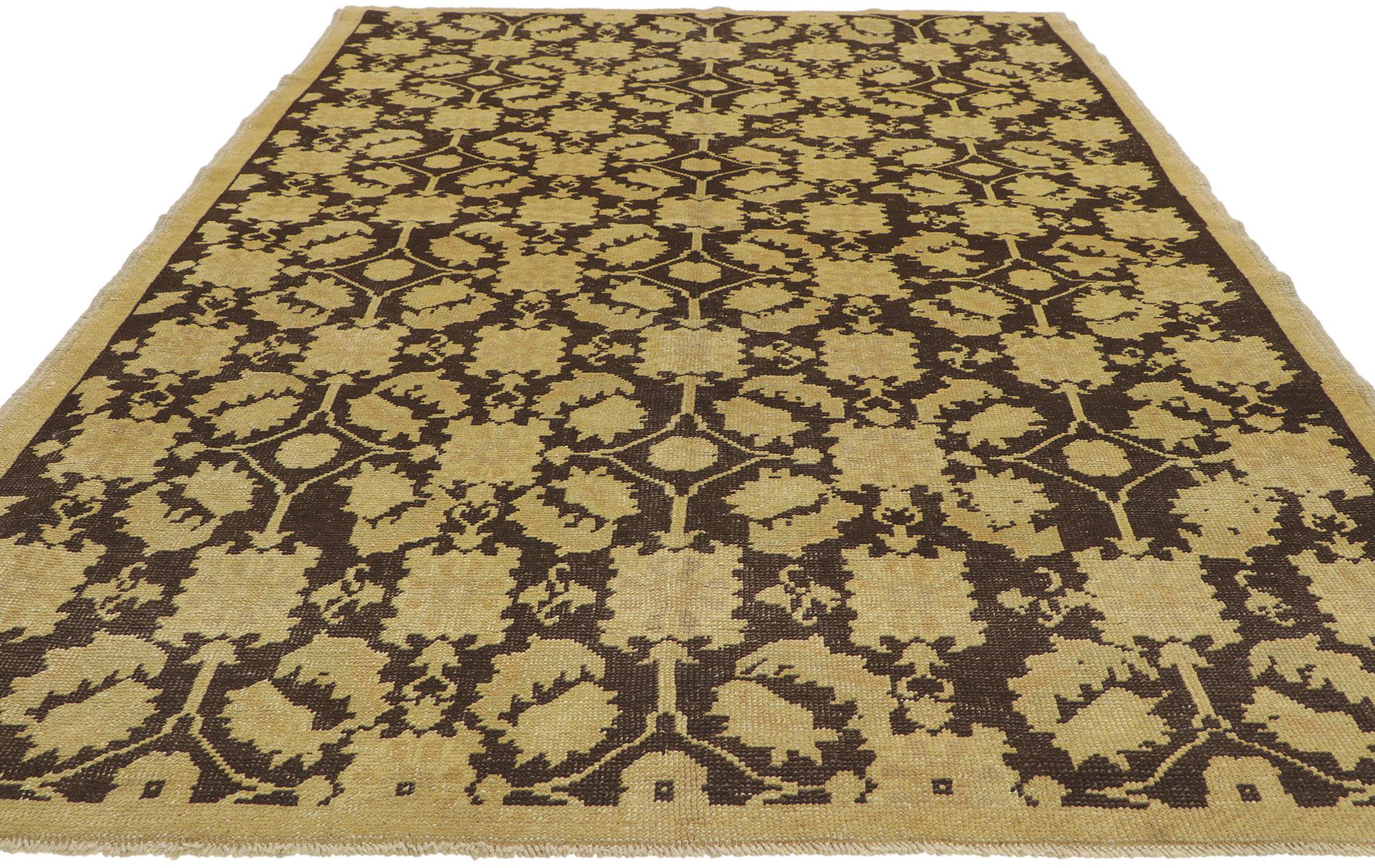 Hand-Knotted Vintage Dark Brown Turkish Oushak Carpet For Sale