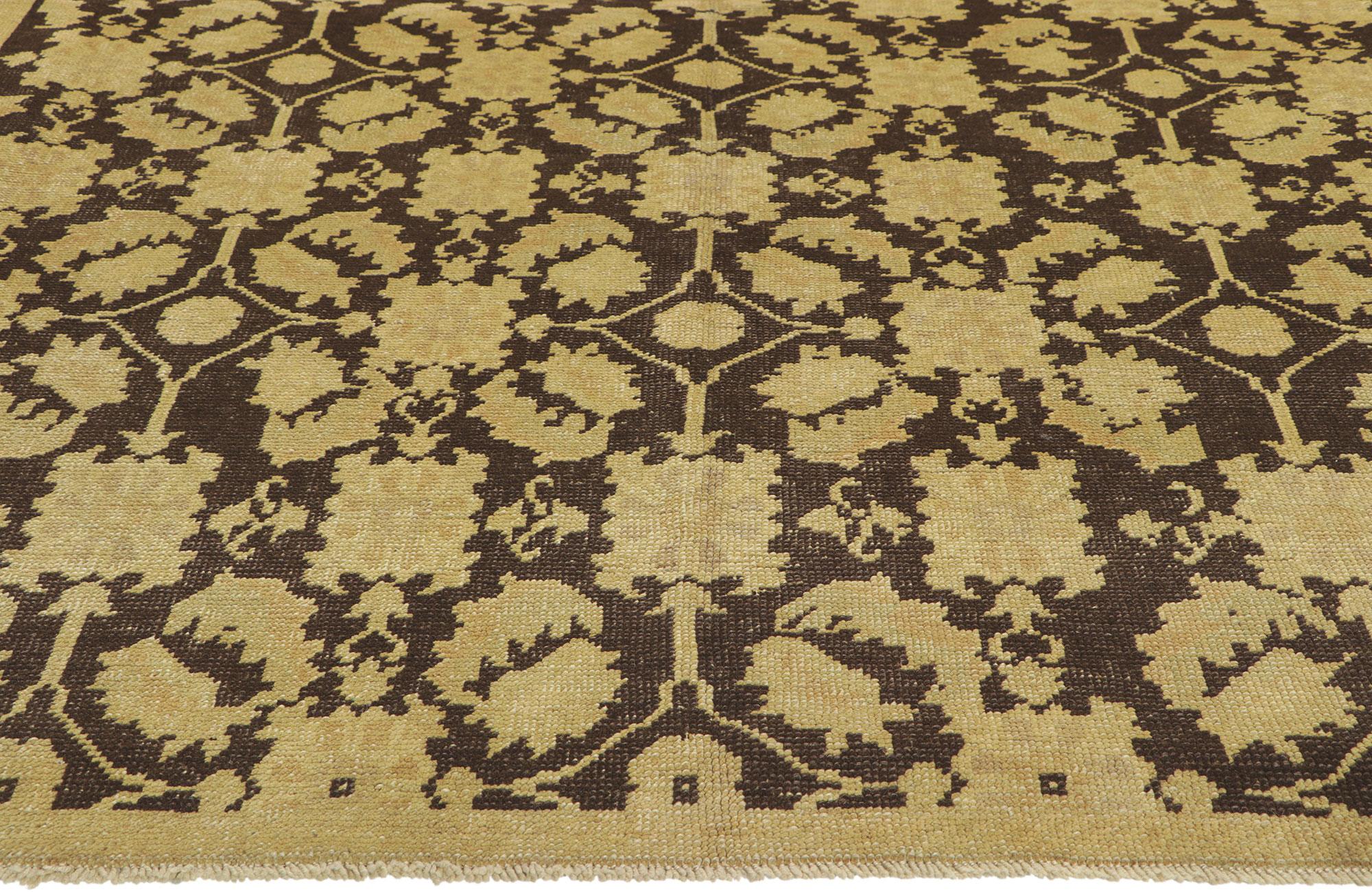Vintage Dark Brown Turkish Oushak Carpet In Good Condition For Sale In Dallas, TX