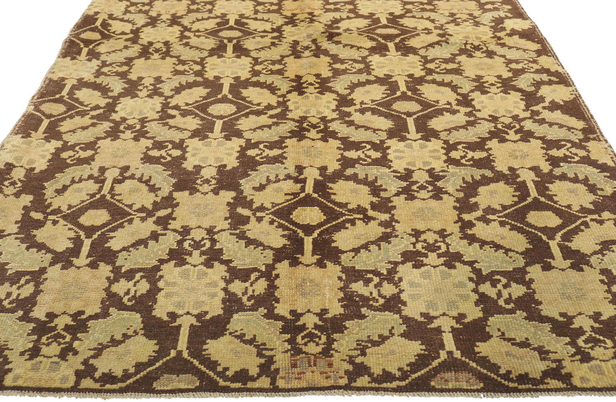 Vintage Dark Brown Turkish Oushak Carpet In Good Condition For Sale In Dallas, TX
